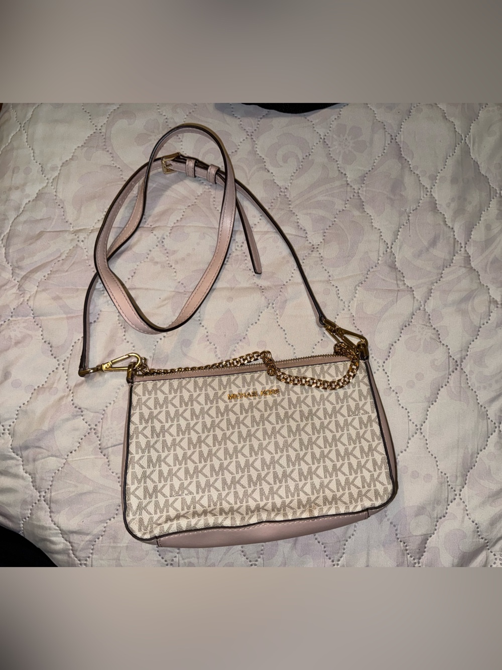 Michael Kors Blush Logo Crossbody with Gold Chain